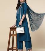 Clemira Light Green Color Embroidered Women'S Kurta Palazzo Dupatta Set