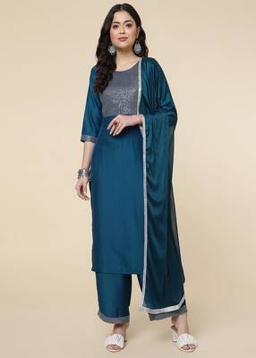 Clemira Light Green Color Embroidered Women'S Kurta Palazzo Dupatta Set 2