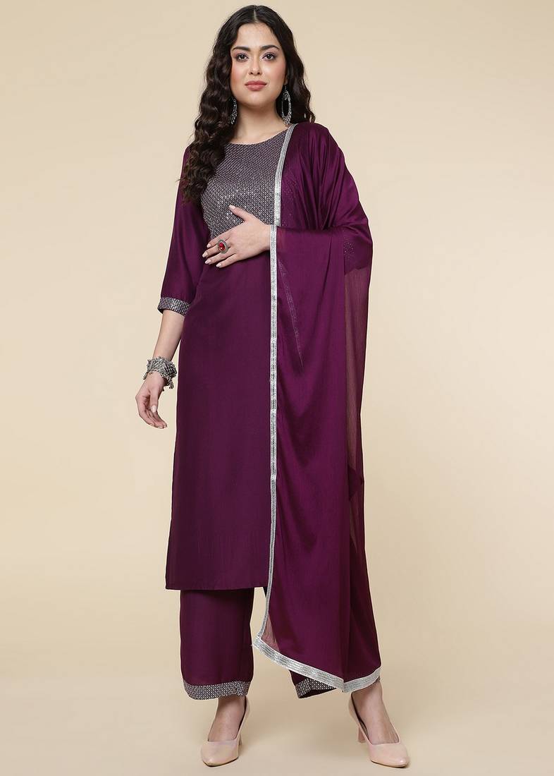 Clemira Yellow Color Embroidered Women'S Kurta Palazzo Dupatta Set