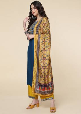 Clemira Yellow Color Embroidered Women'S Kurta Palazzo Dupatta Set 3