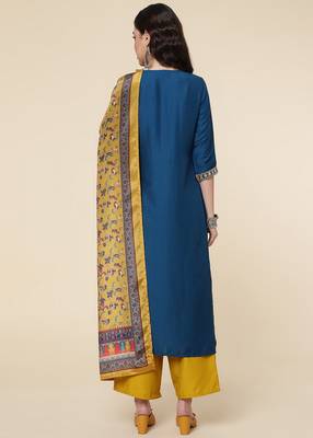 Clemira Yellow Color Embroidered Women'S Kurta Palazzo Dupatta Set 4
