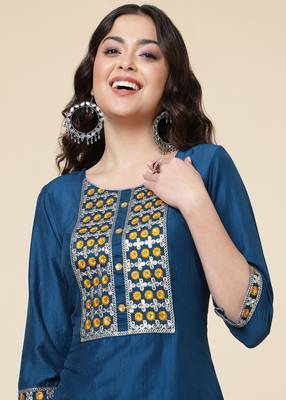 Clemira Yellow Color Embroidered Women'S Kurta Palazzo Dupatta Set 5