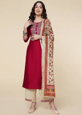Clemira Yellow Color Embroidered Women'S Kurta Palazzo Dupatta Set 2