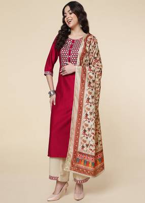 Clemira Yellow Color Embroidered Women'S Kurta Palazzo Dupatta Set 3