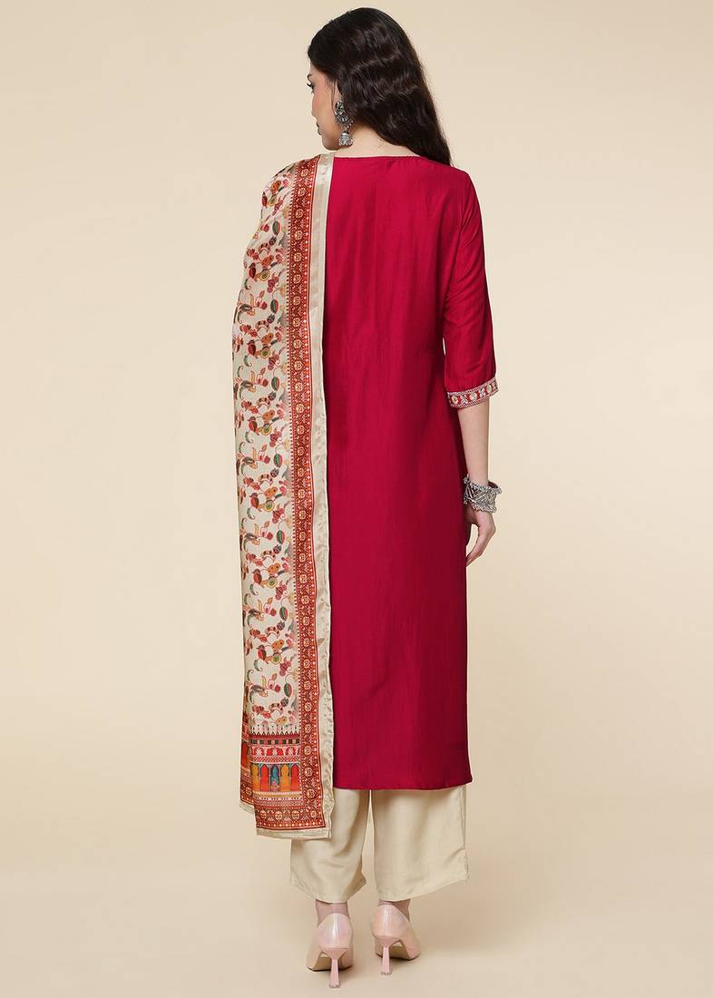 Clemira Yellow Color Embroidered Women'S Kurta Palazzo Dupatta Set