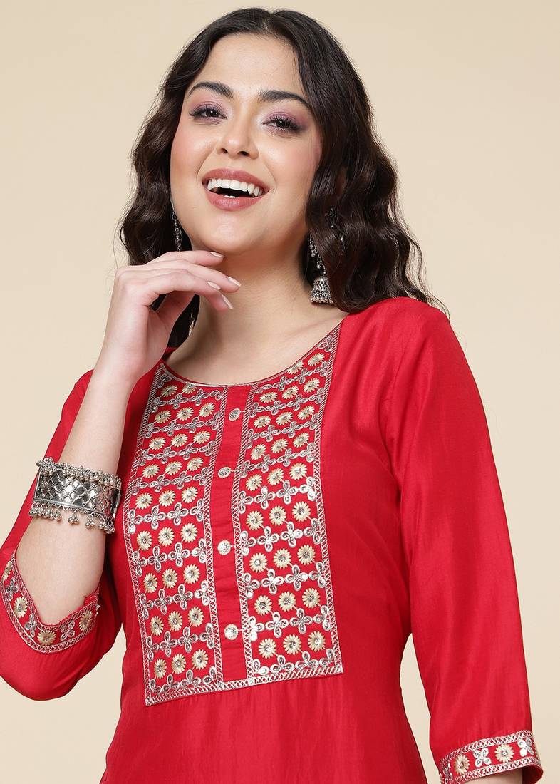 Clemira Yellow Color Embroidered Women'S Kurta Palazzo Dupatta Set