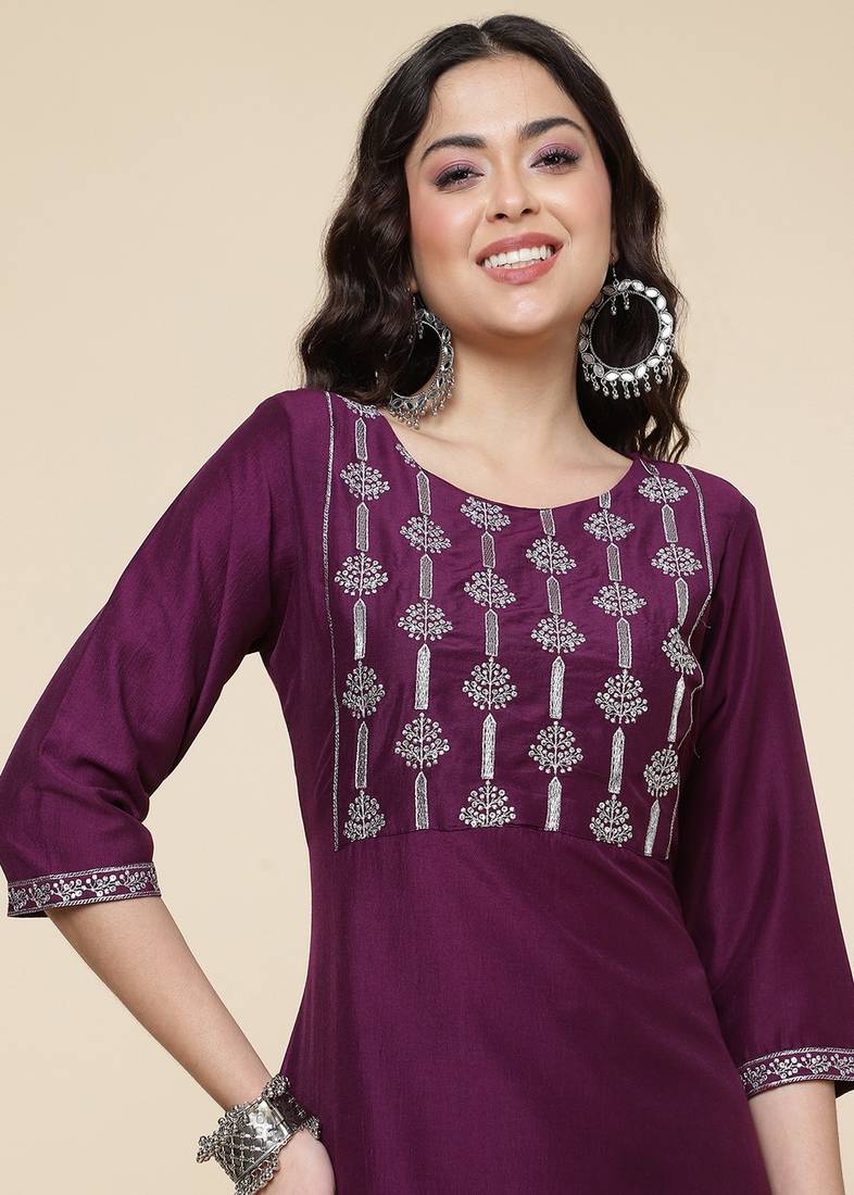 Clemira Multicolor Color Embroidered Women'S Kurta Palazzo Set