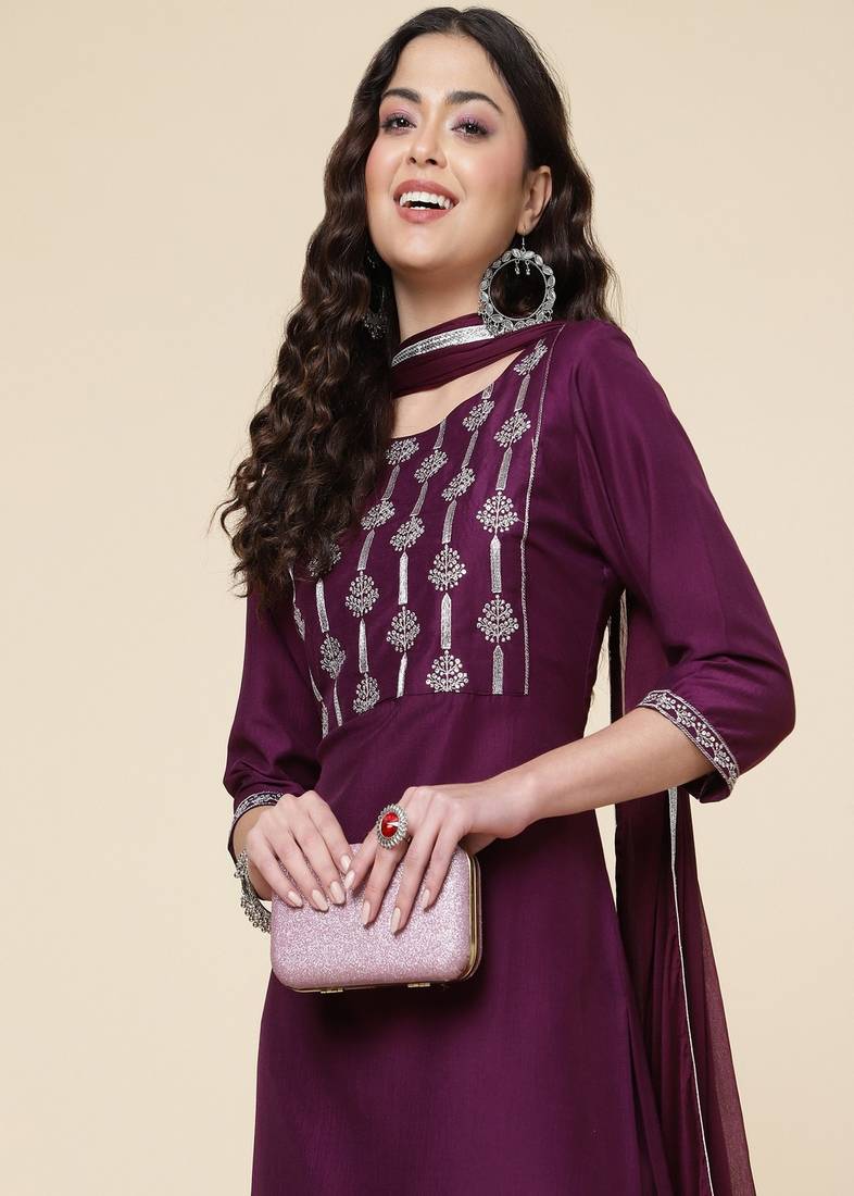 Clemira Multicolor Color Embroidered Women'S Kurta Palazzo Set