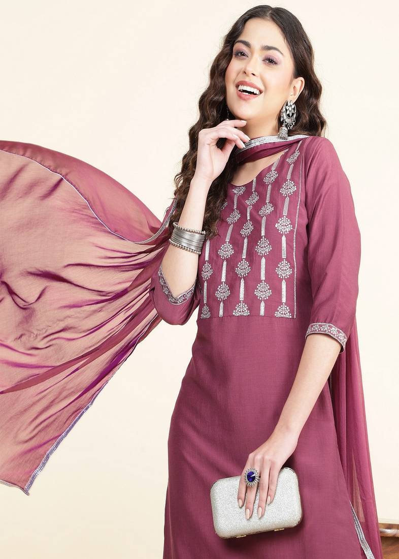 Clemira Multicolor Color Embroidered Women'S Kurta Palazzo Set