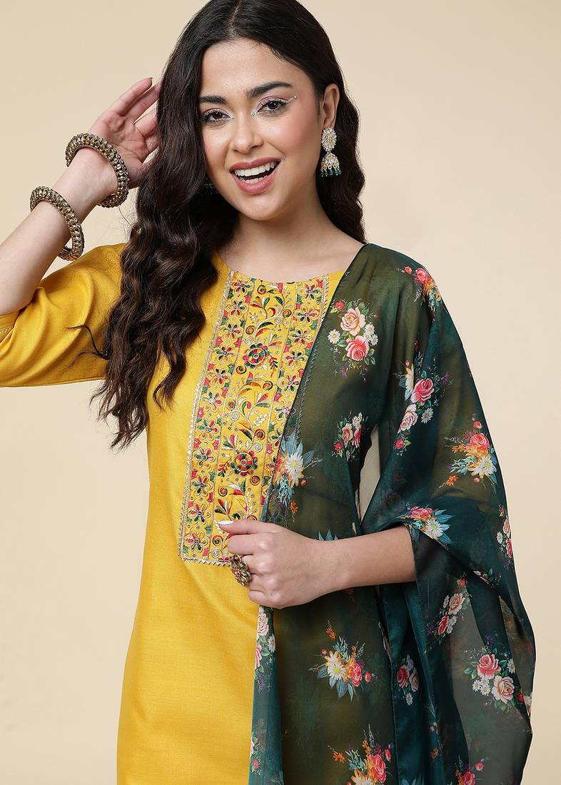 Clemira Multicolor Color Embroidered Women'S Kurta Palazzo Set