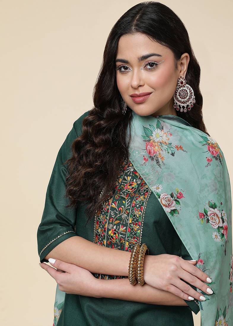 Clemira Multicolor Color Embroidered Women'S Kurta Palazzo Set