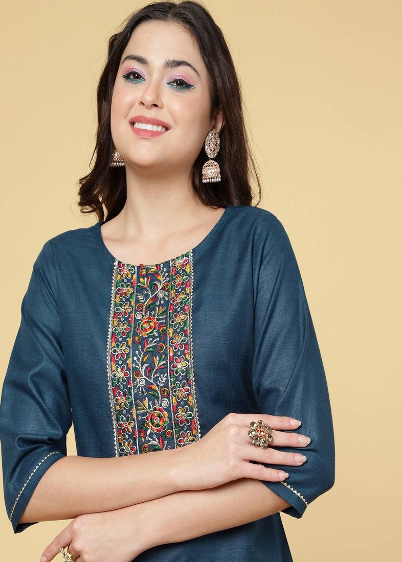 Clemira Multicolor Color Embroidered Women'S Kurta Palazzo Set