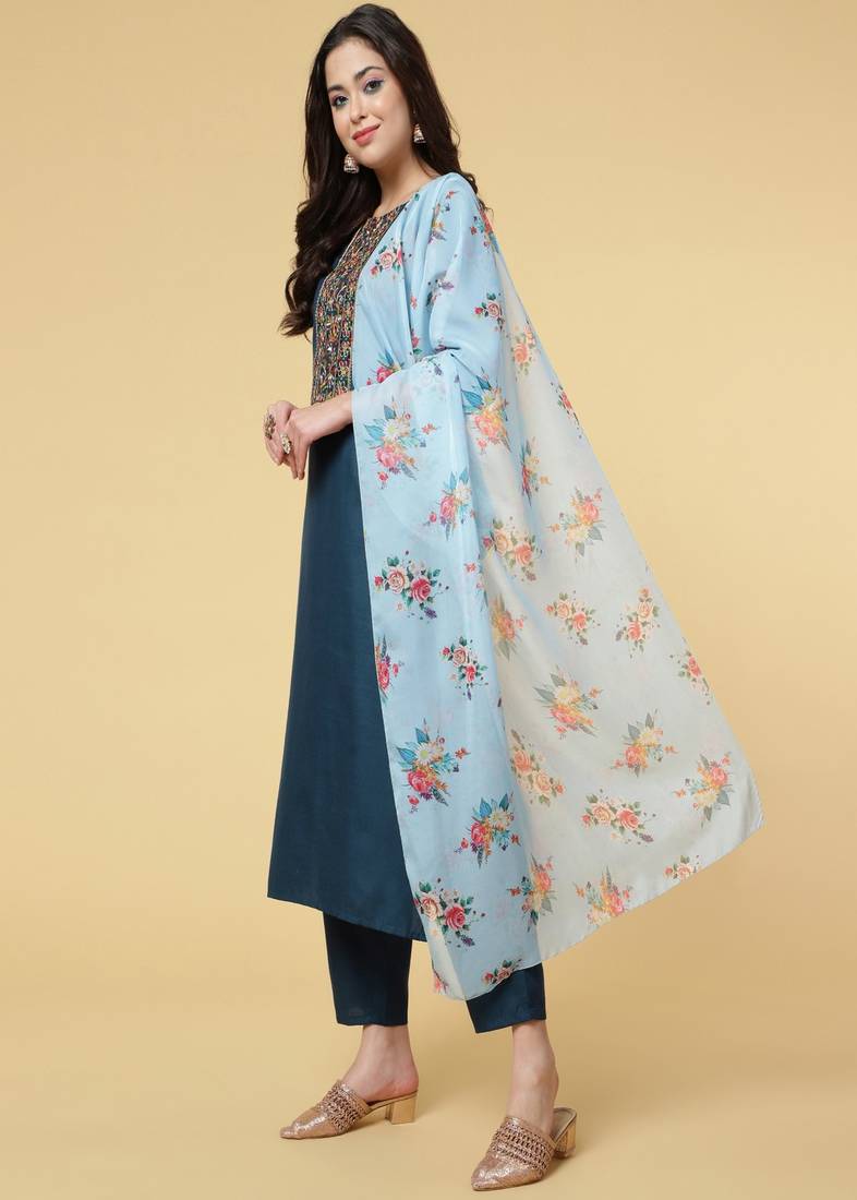 Clemira Multicolor Color Embroidered Women'S Kurta Palazzo Set