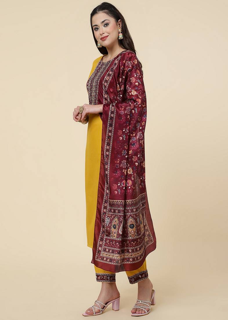 Clemira Multicolor Color Embroidered Women'S Kurta Palazzo Set