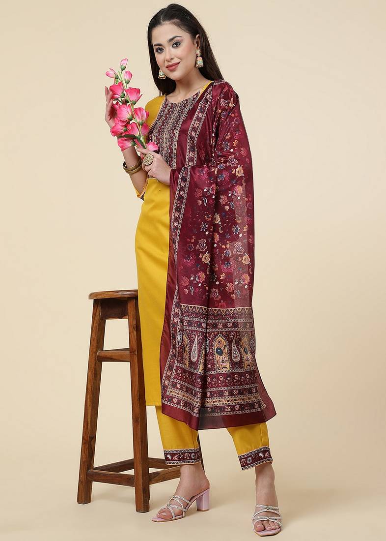 Clemira Multicolor Color Embroidered Women'S Kurta Palazzo Set