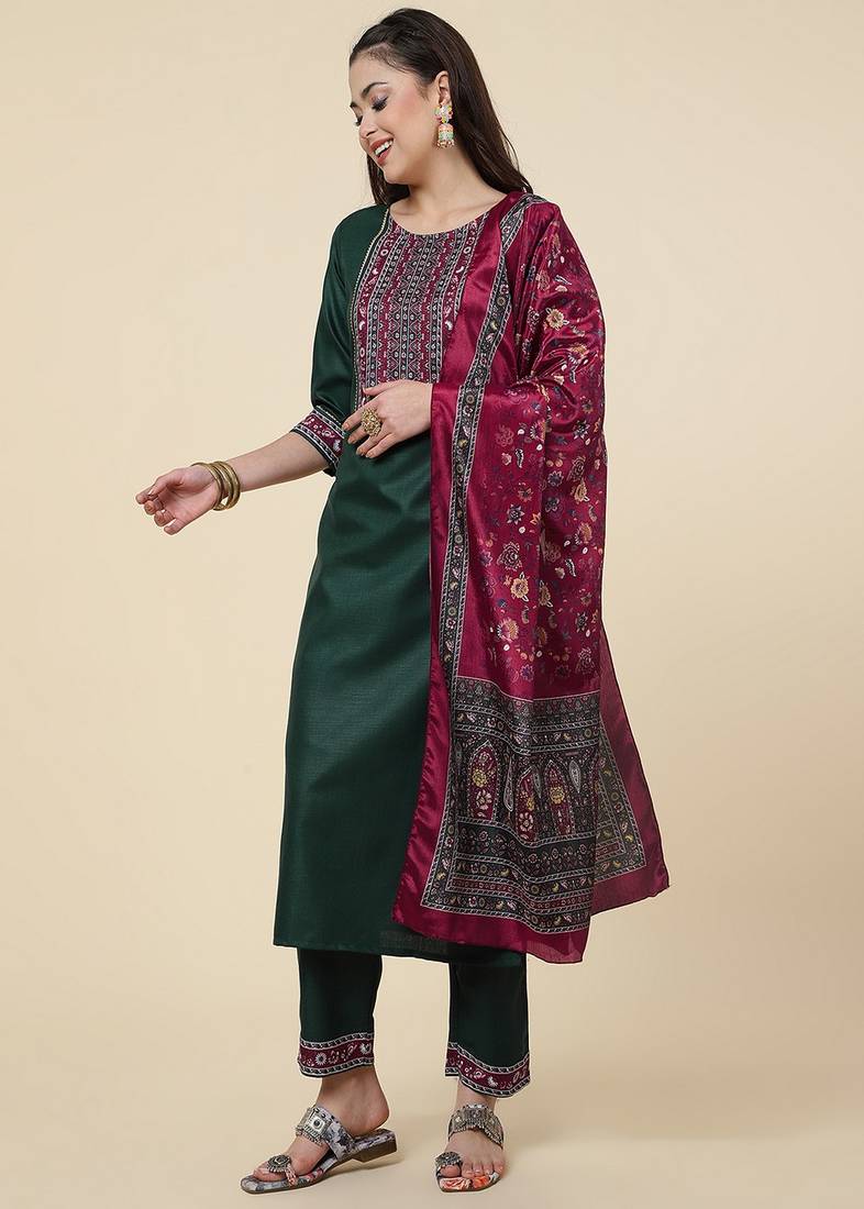 Clemira Multicolor Color Embroidered Women'S Kurta Palazzo Set