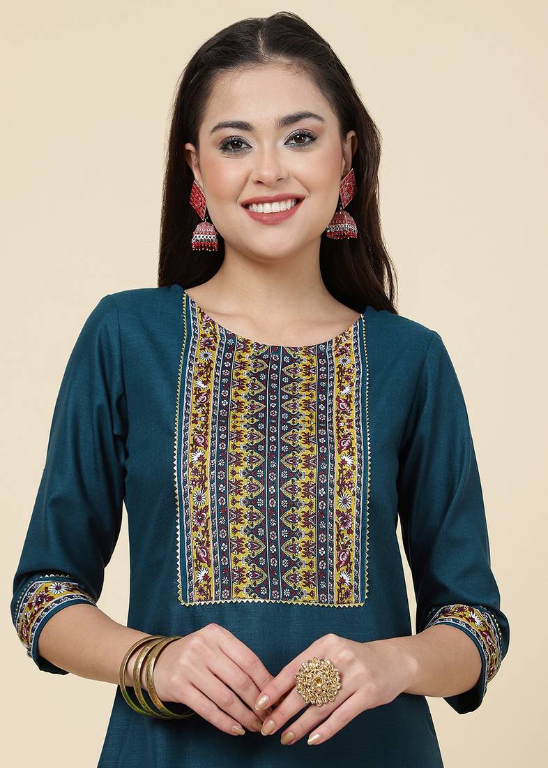 Clemira Multicolor Color Embroidered Women'S Kurta Palazzo Set