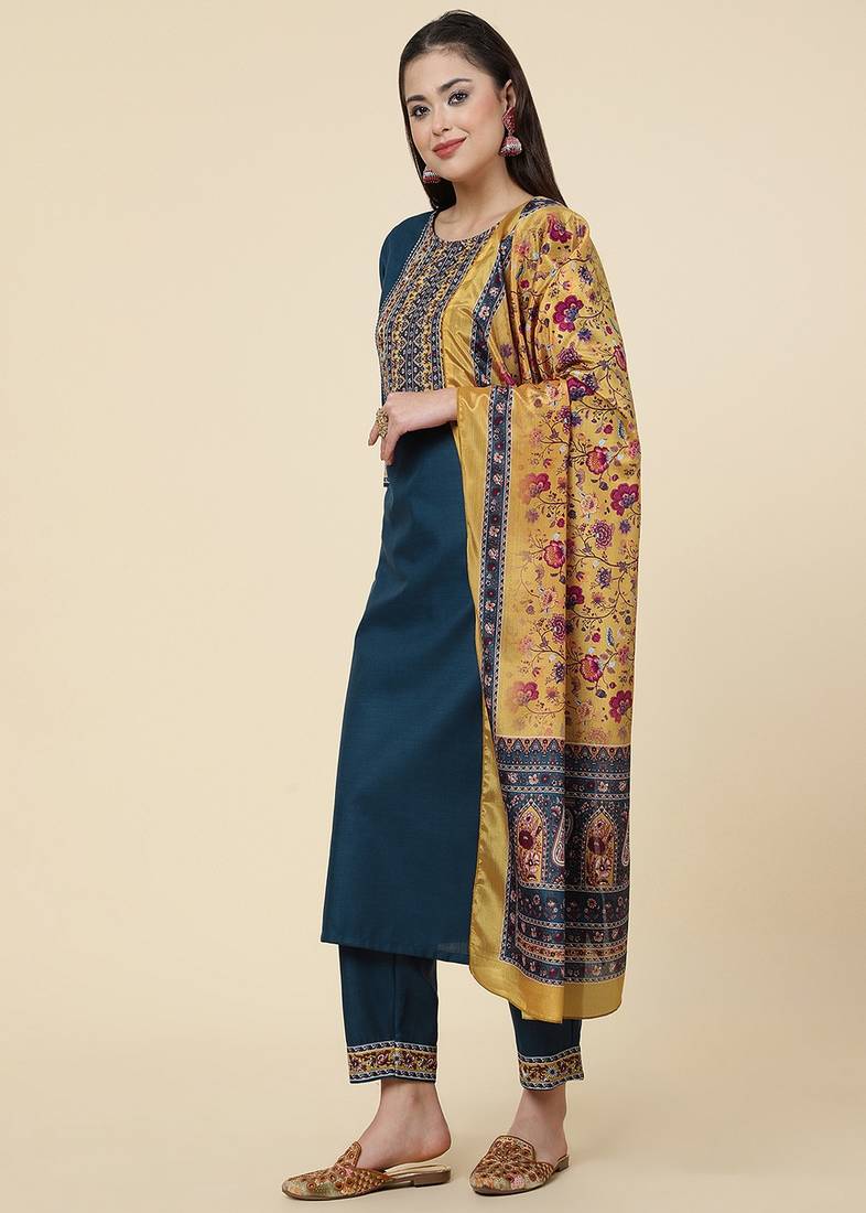 Clemira Multicolor Color Embroidered Women'S Kurta Palazzo Set