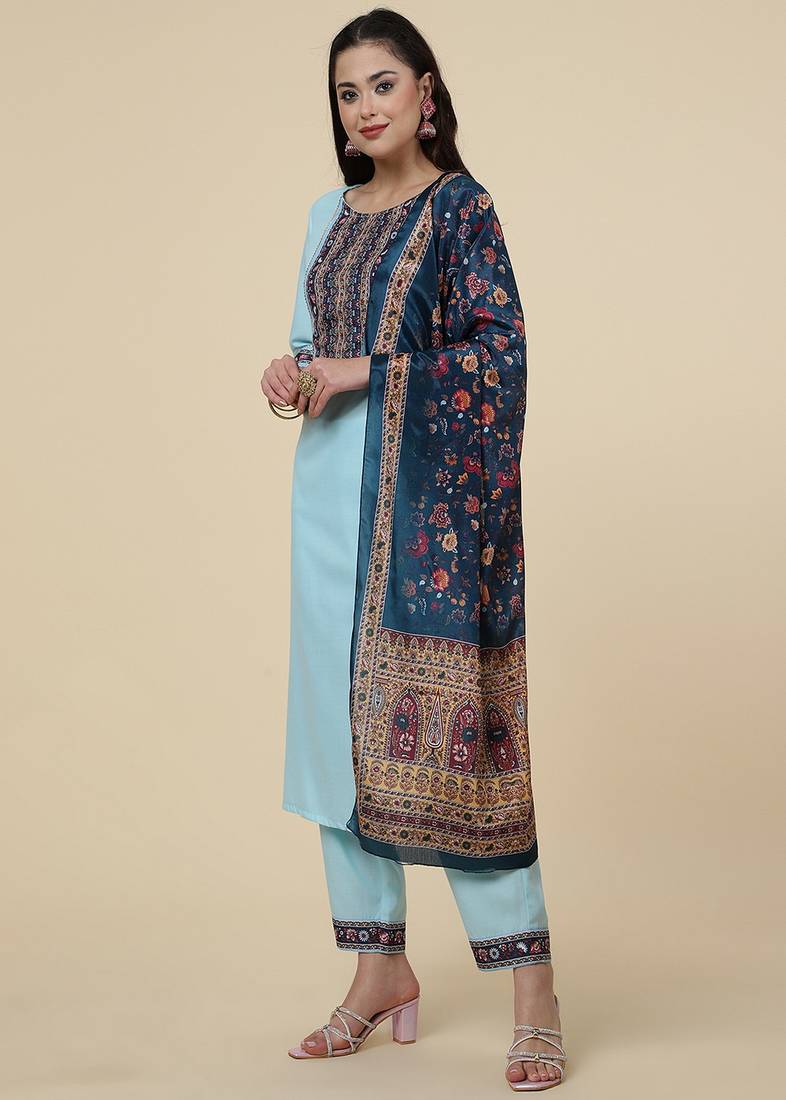 Clemira Multicolor Color Embroidered Women'S Kurta Palazzo Set