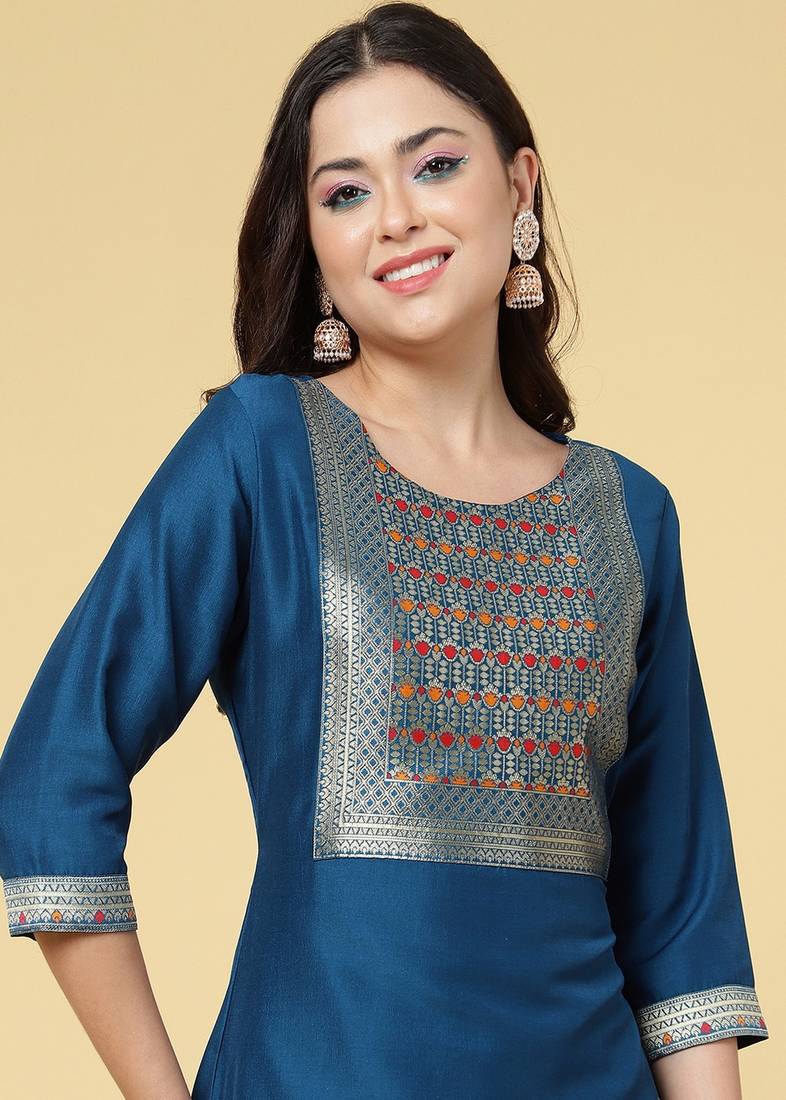 Clemira Multicolor Color Embroidered Women'S Kurta Palazzo Set