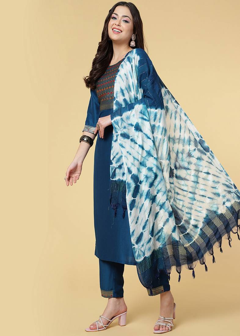 Clemira Multicolor Color Embroidered Women'S Kurta Palazzo Set