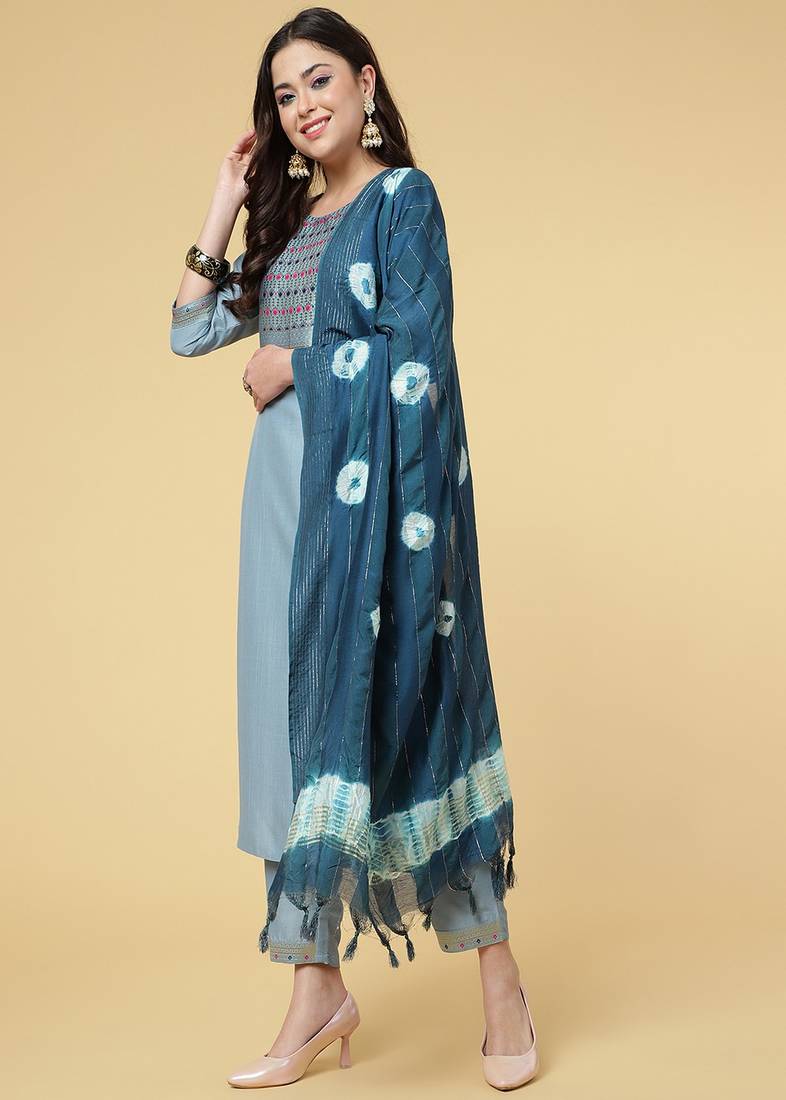 Clemira Multicolor Color Embroidered Women'S Kurta Palazzo Set