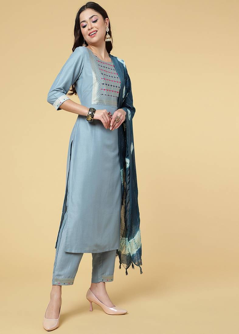 Clemira Multicolor Color Embroidered Women'S Kurta Palazzo Set