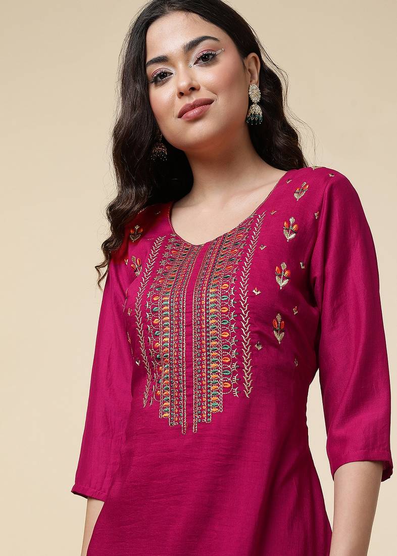 Clemira Multicolor Color Embroidered Women'S Kurta Palazzo Set