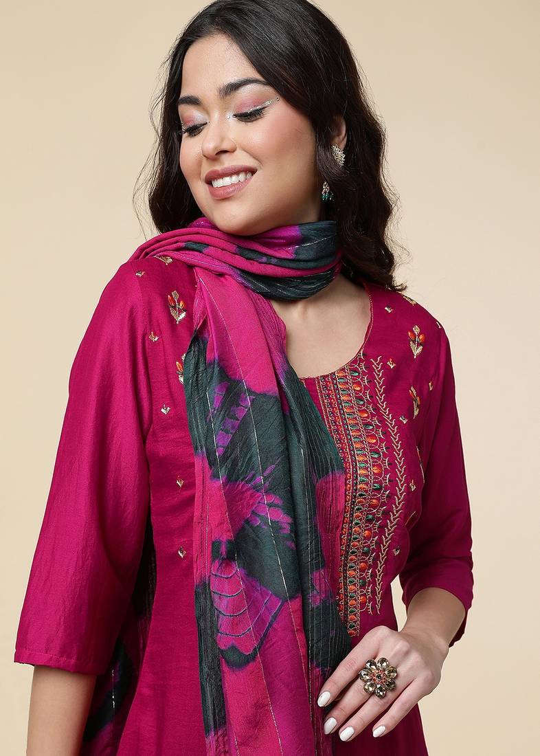 Clemira Multicolor Color Embroidered Women'S Kurta Palazzo Set
