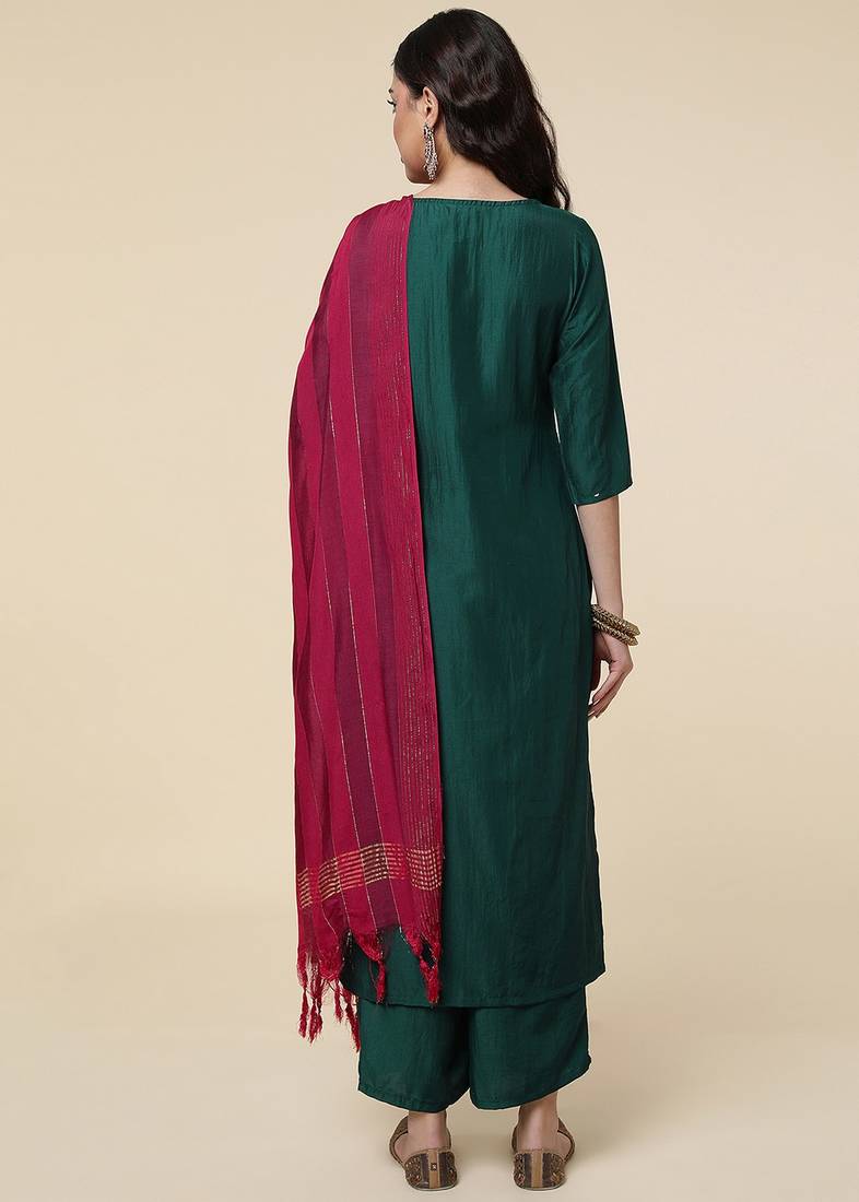 Clemira Multicolor Color Embroidered Women'S Kurta Palazzo Set