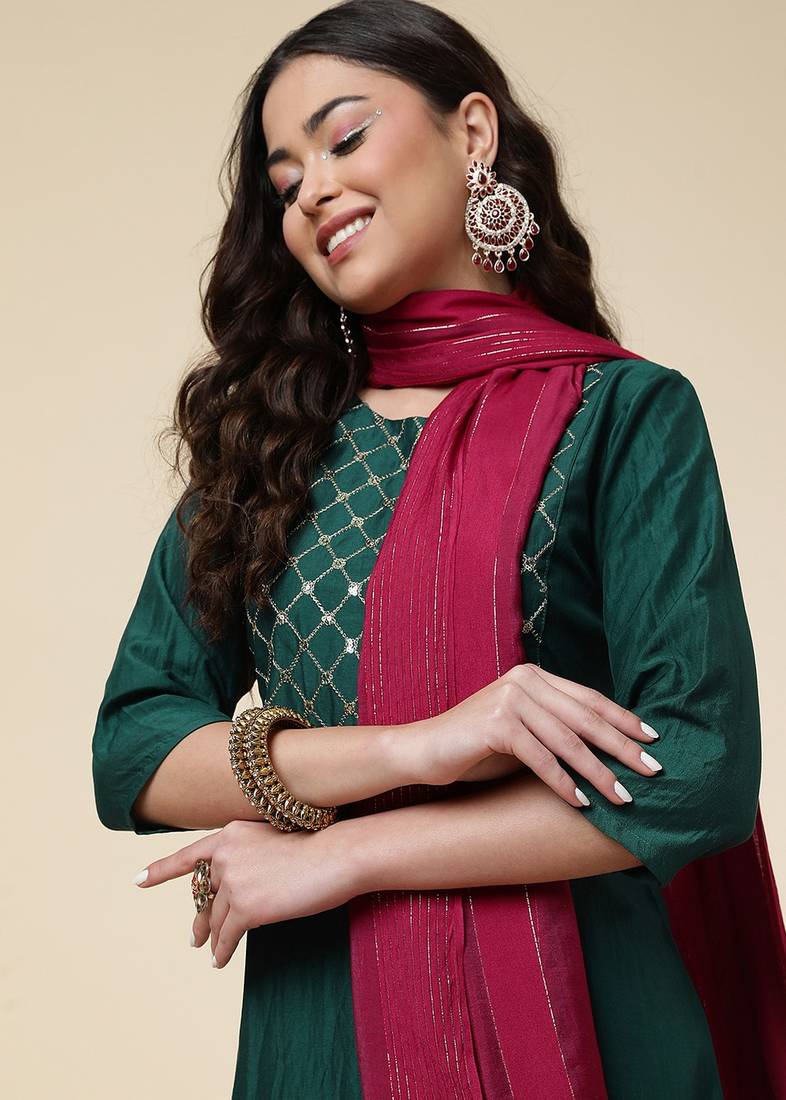 Clemira Multicolor Color Embroidered Women'S Kurta Palazzo Set