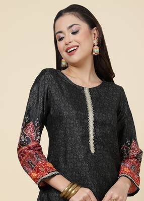 Clemira Black Color Embroidered Women'S Kurta Palazzo Dupatta Set 3