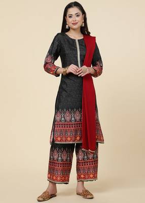 Clemira Black Color Embroidered Women'S Kurta Palazzo Dupatta Set 1