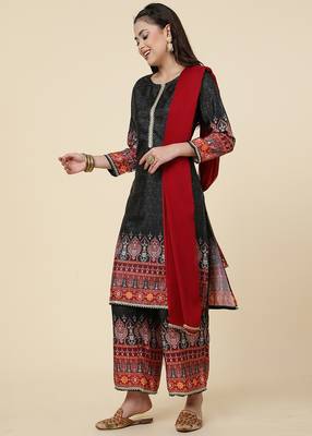 Clemira Black Color Embroidered Women'S Kurta Palazzo Dupatta Set 4