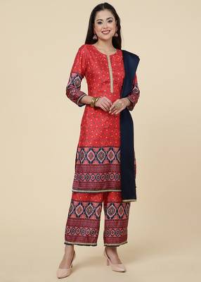 Clemira Dark Blue Color Embroidered Women'S Kurta Palazzo Dupatta Set 1