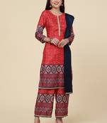 Clemira Dark Blue Color Embroidered Women'S Kurta Palazzo Dupatta Set