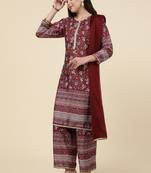 Clemira Dark Blue Color Embroidered Women'S Kurta Palazzo Dupatta Set