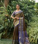Grey pure silk with gold zari Faux kanchipuram indian luxury wedding saree with blouse