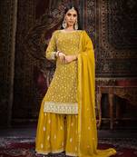 Mustard Colour Ethnic Palazzo Dress For Festive Girlish Looks