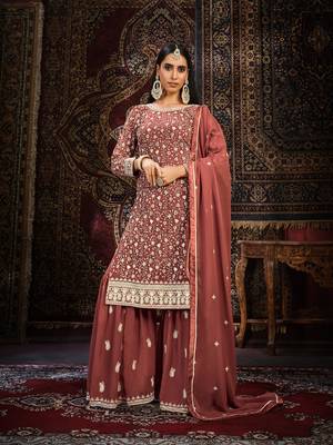 Brown Colour Ethnic Palazzo Dress For Festive Girlish Looks 1
