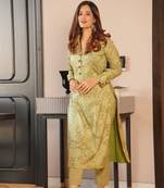 Green Designer Kurti Bottom Set For Festive Girlish Looks