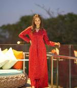 Red Designer Kurti Bottom Set For Festive Girlish Looks