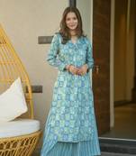 Blue Designer Kurti Bottom Set For Festive Girlish Looks