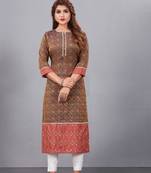 Rust Colour Ethnic Printed And Embroidered Partywear Kurti