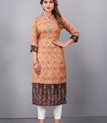 Peach Colour Ethnic Printed And Embroidered Partywear Kurti