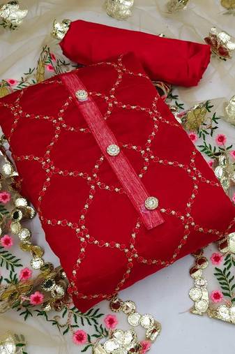 Chanderi top with santoon inner and bottom, net dupatta  unstitched dress material