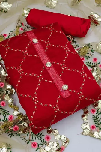 Chanderi top with santoon inner and bottom, net dupatta  unstitched dress material