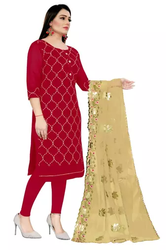 Chanderi top with santoon inner and bottom, net dupatta  unstitched dress material