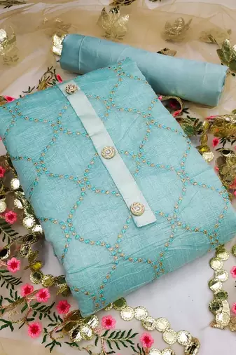 Chanderi top with santoon inner and bottom, net dupatta  unstitched dress material