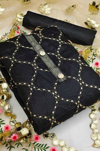 Chanderi top with santoon inner and bottom, net dupatta  unstitched dress material